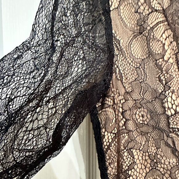 Cece Women’s Long Sleeve Black Lace with Nude Lining A-Line Mini Dress Size 4P - Picture 6 of 8